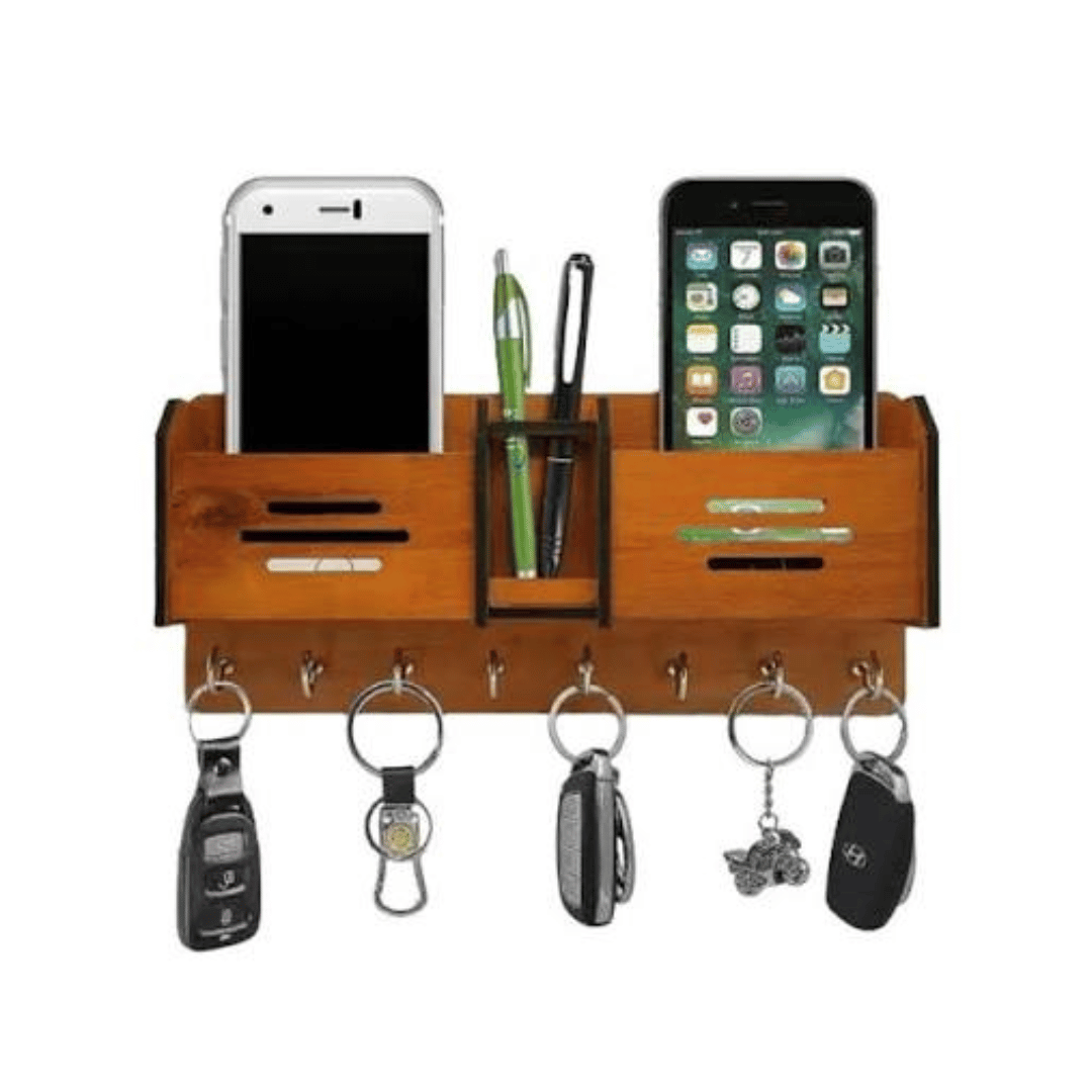 Multipurpose Wooden Wall Key & Mobile Holder