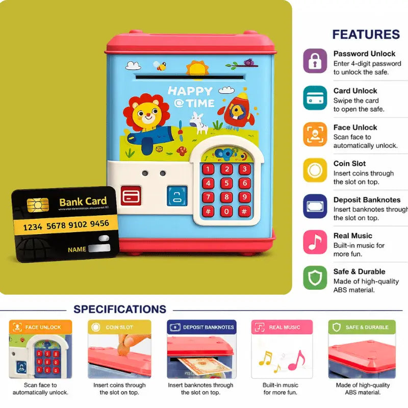 Happy Time Money Safe with Face, Card and Password Unlock